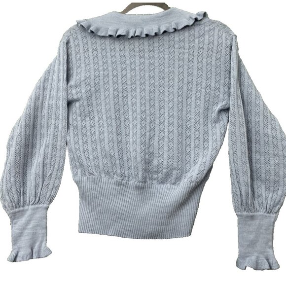 Holmes Dorina VTG Sweater Top Knitted Blue Crochet Long Sleeve Tie Size Small - Picture 11 of 11